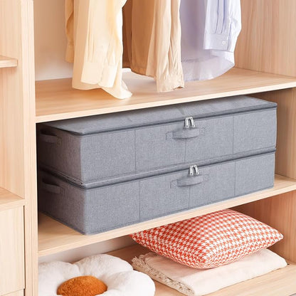 Underbed Storage Organizers, 31.5 x 15.7 x 5.9 Inch Container Bags with Lids and Handles, Storage Boxes for Blanket, Pillows, Shoes, Grey, 2 Pack