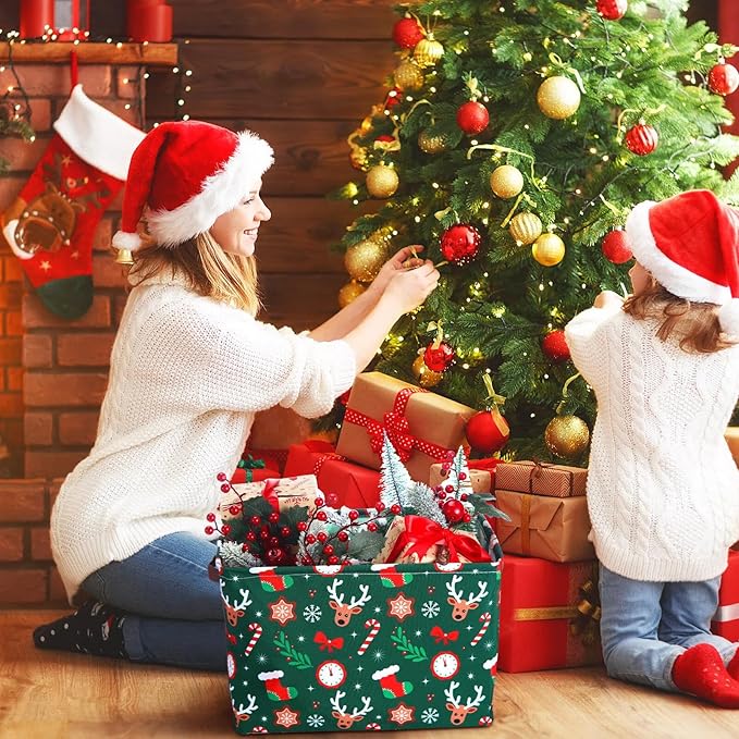 Geelin 3 Pcs Christmas Baskets Storage Gingerbread Christmas Tree Snowman Basket for Gifts Collapsible Waterproof Canvas Xmas Storage Bin Organizer with Handles for Book Closet Shelf Nursery Decor
