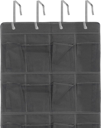 Black Over Door Shoe Organizer, 24 Large Pockets Hanging Storage for Closet Organization, Space Saving Shoe Rack and Accessory Holder