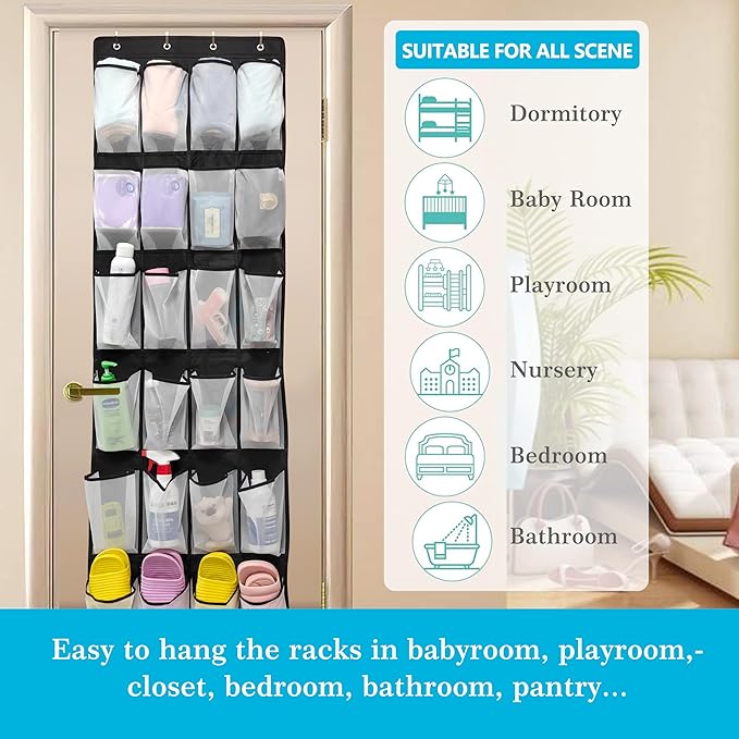 Over The Door Shoe Organizers with 24 Mesh Pockets Shoe Organizer Storage Hanging SimpleHouseware Shoe Holder for Rack (White Black)