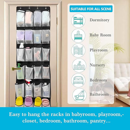 Over The Door Shoe Organizers with 24 Mesh Pockets Shoe Organizer Storage Hanging SimpleHouseware Shoe Holder for Rack (White Black)