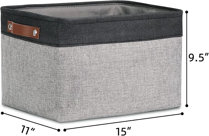 DULLEMELO Fabric Storage Basket for Shelves/Closets, Collapsible Rectangle Basket for Organizing Clothes, Toys, Towels, Books, Laundry, Nursery, Dog Toy Basket Empty (Black&Gray)