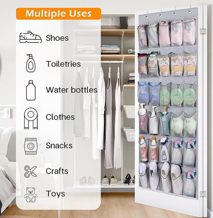 MISSLO 35 Large Pockets Over The Door Shoe Organizer Sturdy Oxford Fabric Hanging Shoe Rack Grey