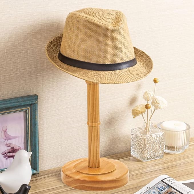 Freestanding Hat Stand, Tabletop Hat Rack, Wood Display Stand Holder for Caps and Wigs (Natural)(One Piece)