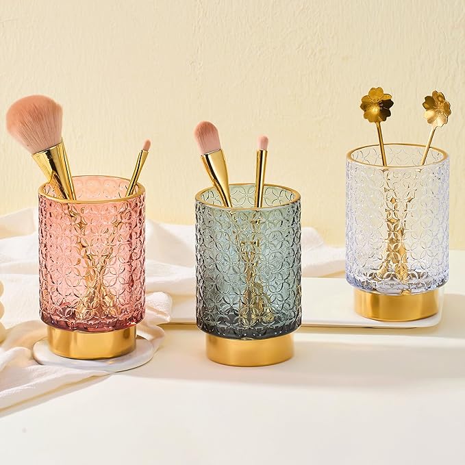 Makeup Brush Holder Organizer,Toothbrush Holders,Desk Pen Pencil Holder,Multifunctional Vintage Glass Brush Cup（A44-4-US）