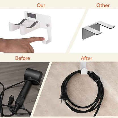 Dyson Hair Dryer Holder, Blow Dryer Holder Self Adhesive Hair Dryer Holder Wall Mounted Aluminum Hair Tool Organizer Blow Dryer Holder for Bathroom White CHOCHYAH