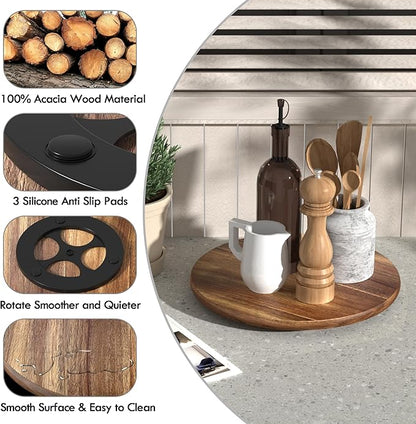 Lazy Susan for Table Top Bamboo Lazy Susan Turntable for Cabinet Kitchen Countertop Organizer for Condiment Bathroom Counter Organizer Decor Sink Tray Acacia Wood 12 Inch