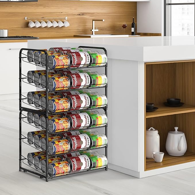 BTY Can Organizer for Pantry Stackable 2 Pack, Can Storage Organizer Rack Stacking Can Dispensers Small Space Holds up to 36 Cans for Pantry, Kitchen, Cabinet Black