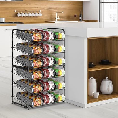 BTY Can Organizer for Pantry Stackable 2 Pack, Can Storage Organizer Rack Stacking Can Dispensers Small Space Holds up to 36 Cans for Pantry, Kitchen, Cabinet Black