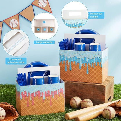 Tinlade 2 Pcs Ice Cream Utensil Holder Disposable Utensil Caddy for Baseball Ice Cream Drip Party Organize Disposable Plates Spoons Paper Cups Cutlery Caddy with Handles for Birthday Party Supplies
