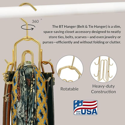 Multi-Hook Closet Organizer - Rotating Tie Rack with Storage for Belts, Ties, Scarves, and Accessories - Non-Wood Durable Cabinet Organizer for Men and Women - Space-Saving Efficient Design