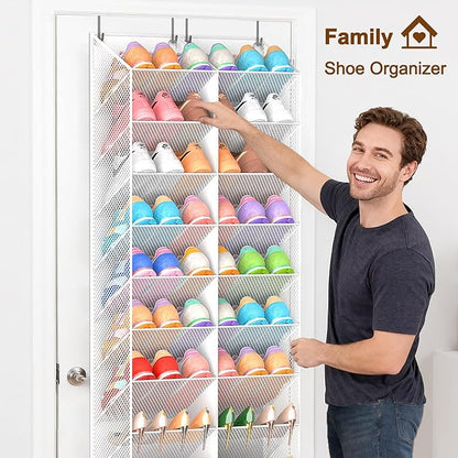 UVIAHOMI 20-30 Pairs Over the Door Shoe Organizer, Breathable Pocket Hanging Shoe Storage for Closet, 10-Tier Door Shoes Rack, Handing Shoes Holder Fit All the Family's Sneakers, Boots, Heels, White