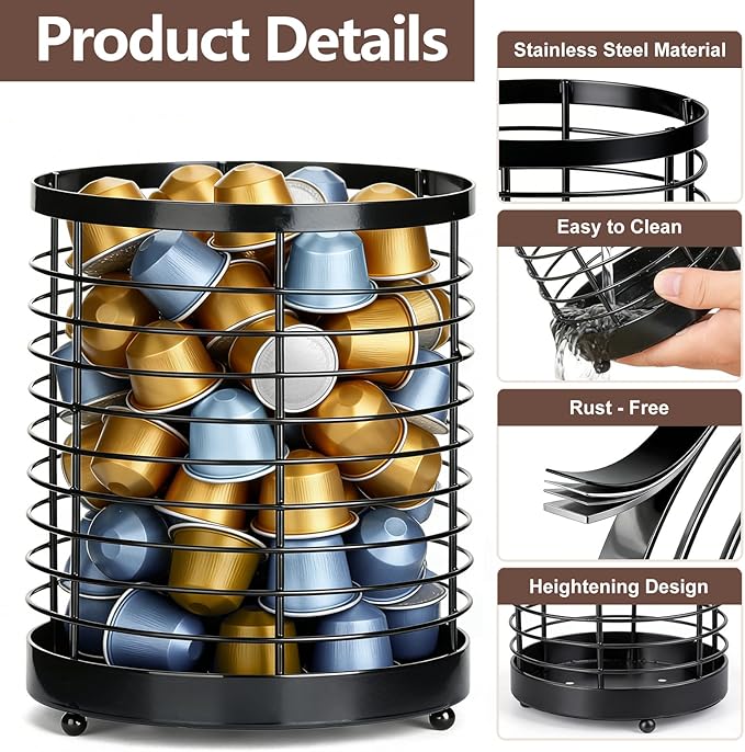 Coffee Pod Holder, Large Capacity K Cup Holder for Kitchen Countertop, Black Modern Basket Coffee Bar Station Espresso Pods Capsules Organizer