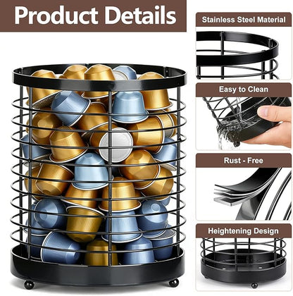 Coffee Pod Holder, Large Capacity K Cup Holder for Kitchen Countertop, Black Modern Basket Coffee Bar Station Espresso Pods Capsules Organizer