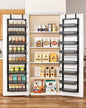 8 Tiers Over the Door Organizer - Height Adjustable Pantry Organizers and Storage with Dense Mesh Baskets, Anti-Swing Hanging Door Spice Rack for Kitchen Bathroom (Black, 12.3"W x 4.7"D x 69"H)