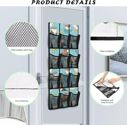 Otter Hanging Organizer for Cruise Ship Essentials,Mesh Pocket Over the Door Shoe Organizer Space Saving Large 12 Pockets Sturdy Quick Dry Mesh Organizer Hanging with 2 Holes