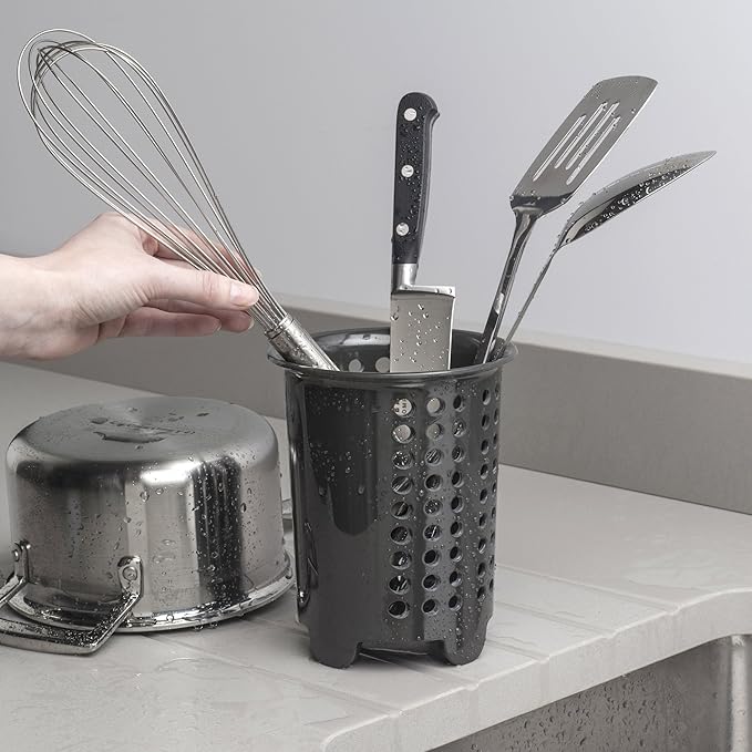 Zeal G231T Melamine Cutlery Drainer/Utensil Pot Dark Grey, 14 x 14 x 17 cm