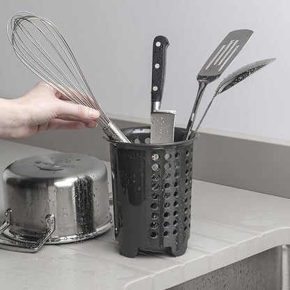 Zeal G231T Melamine Cutlery Drainer/Utensil Pot Dark Grey, 14 x 14 x 17 cm