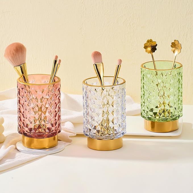 Makeup Brush Holder Organizer,Toothbrush Holders,Desk Pen Pencil Holder,Multifunctional Vintage Glass Brush Cup（A46-9-US）