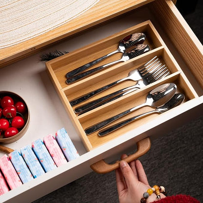 Fibogollo Silverware Organizer Bamboo Kitchen Drawer Organizer Kitchen Utensil Organizers, Flatware Organizer Tray for Flatware, Utensils(Natural)