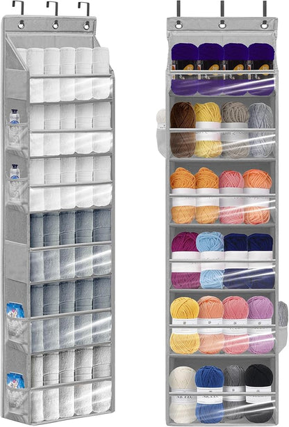 Over Door Organizer with 6 Extra Large Pockets and 12 Side Pockets, Large Capacity Hanging Storage Organizer with Clear Window for Shoes, Diapers, Grey, 6 Layers, 1-Pack