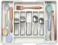 Silverware Drawer Organizer, Plastic Cutlery Storage for Kitchen Drawer, Adjustable Cutlery Organizer, Large Cutlery Tray for Spoons Forks Knives, White
