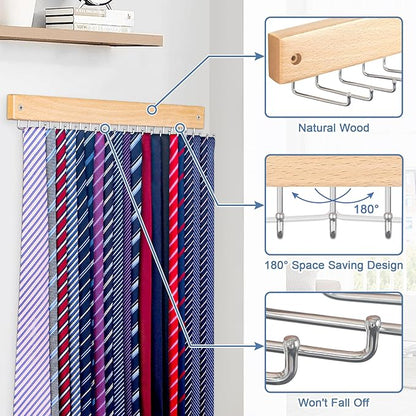 Belt and Tie Organizer for Closet, Tie and Belt Rack Wall Mounted with 20 Storage Hooks, Non Slip 180 Degree Rotating Tie Holder Belt Hanger for Closet / Wall Mount