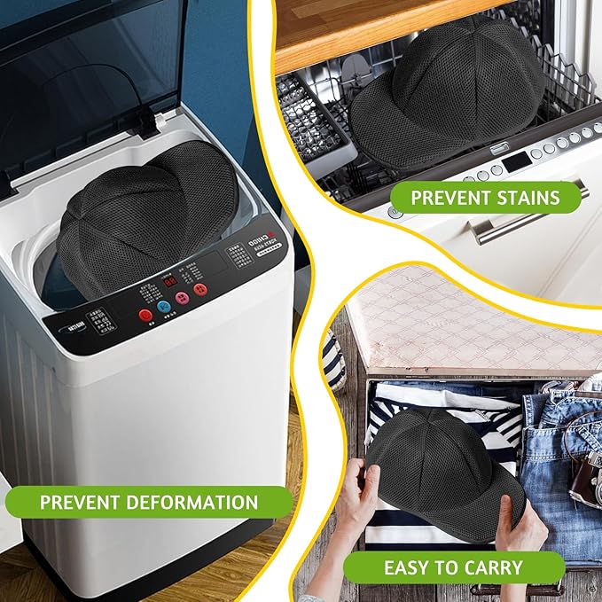 Eiito Hat Washer Cage, Hat Washer for Baseball Caps, Hats Washing Machine with Frame and Washers Bag, Keep the Hats in Shape, Suitable for Adult and Kid's 2 Pack Black