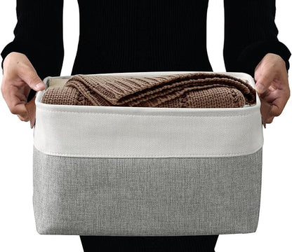 DECOMOMO Storage Bins, Large Fabric Storage Baskets for Shelves, Decorative Linen Closet Organizer, 15 x 11 x 9.5 inches (Grey & White, 3 Pack)
