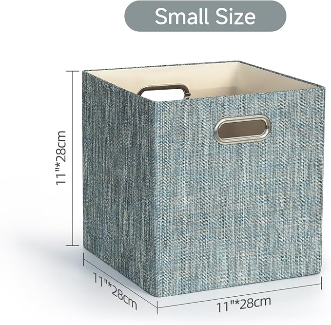 Posprica Storage Basket Bins,13×13×13 Foldable Storage Boxes Fabric Drawer Cubes for Closet Shelf Cabinet Bookcase - Set of 4,Teal