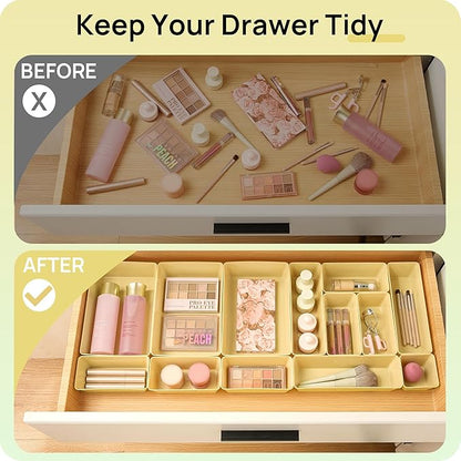 Vtopmart 25 PCS Plastic Drawer Organizers Set, 4-Size Versatile Bathroom and Vanity Drawer Organizer Trays, Storage Bins for Makeup, Bedroom, Kitchen Gadgets Utensils and Office