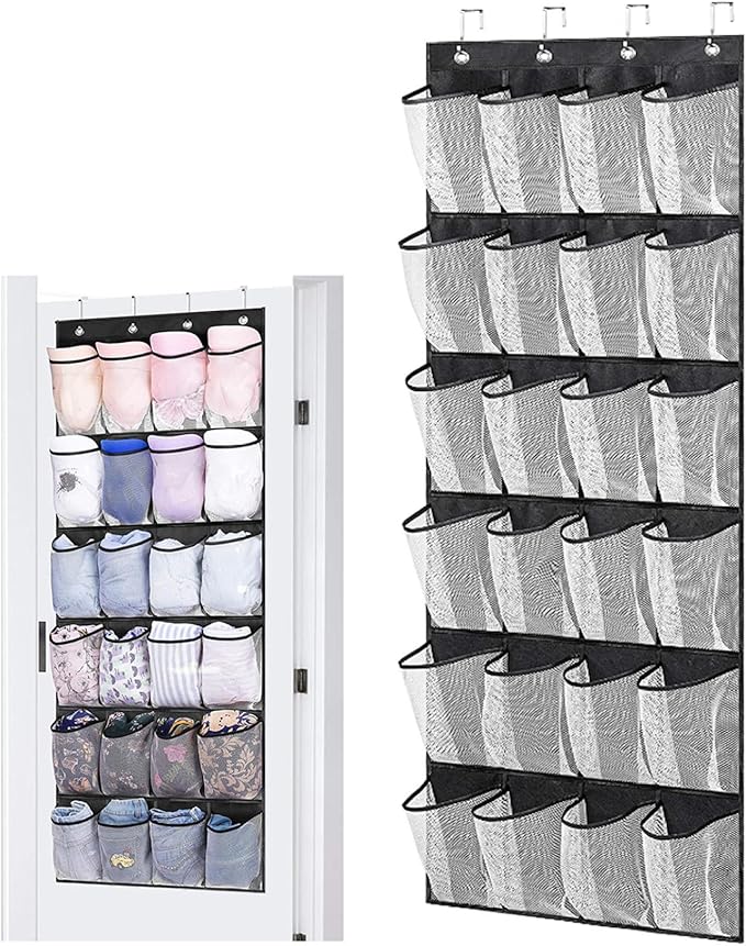 Over Door Shoe Storage 24 Mesh Pockets Over the Door Organiser for Shoes Multifunctional Hanging Shoe Rack Storage for Bedroom, Living Room, Bathroom, For Wardr