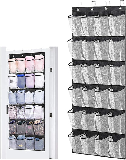 Over Door Shoe Storage 24 Mesh Pockets Over the Door Organiser for Shoes Multifunctional Hanging Shoe Rack Storage for Bedroom, Living Room, Bathroom, For Wardr