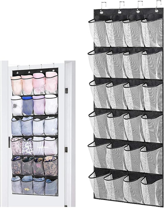 Over Door Shoe Storage 24 Mesh Pockets Over the Door Organiser for Shoes Multifunctional Hanging Shoe Rack Storage for Bedroom, Living Room, Bathroom, For Wardr