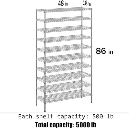 18" Deep x 48" Wide x 86" Height Wire Shelving Kit | 10-Tier | NSF Commercial Storage Rack Unit
