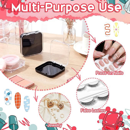 AceOrbit Press on Nail Boxes with 180 Pcs Adhesive Double Sided Tape Acrylic Press on Nail Packaging Cases Transparent Storage Case Organizer for Display Art Salon Supplies(Black,48 Pcs)