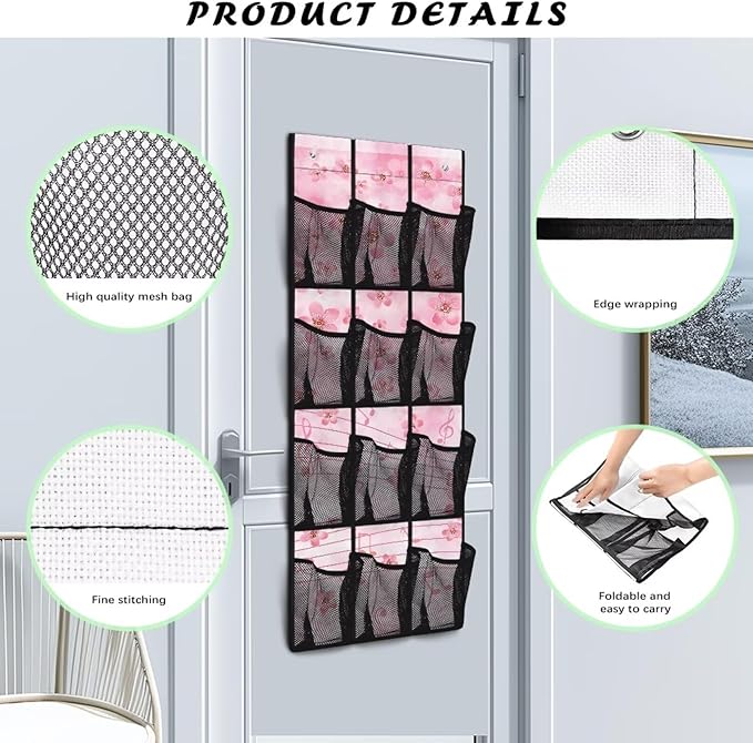 Cherry Blossom Over The Door Shoes Organizers,Behind Door Shoes Hang Holder Rack,Storage for Small Spaces,Hanging Storage Bags
