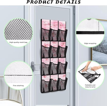 Cherry Blossom Over The Door Shoes Organizers,Behind Door Shoes Hang Holder Rack,Storage for Small Spaces,Hanging Storage Bags