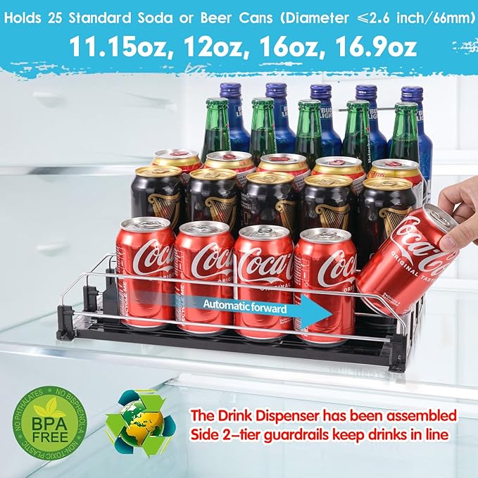 Rolling Soda Can Dispenser for Refrigerator and Automatic Soda Can Organizer for Refrigerator Can Dispenser