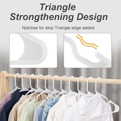 VECELO 100 Pack Plastic Hangers-Clothes Hangers Set with Shoulder Grooves for Closet Space Saving-Heavy Duty Coat Hanger,White