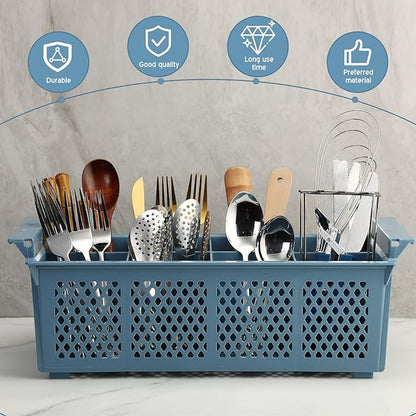 Yungyan 2 Pcs 8 Slot Plastic Cutlery Basket 16.81 x 8.07 x 5.91 Inches Dishwasher Flatware Basket with Handle Utensil Holder for Knives, Forks, Spoons, Silverware Commercial Dishwasher(Blue)