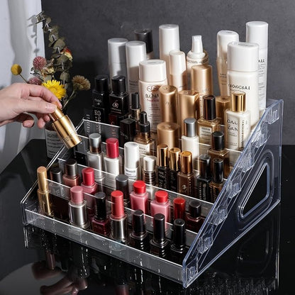 Lemecima Nail Polish Organizer 84 Bottles of 7 Layers Sunglass Organizer Acrylic Display Rack Eyeglasses Storage Essential Oils Holder Makeup Organizer No Tool Needed Assembly, Clear (2 Pack)