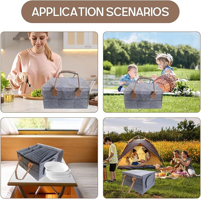 China Storage Containers Hard Shell, Stackable Dish Storage Containers, Quilted and Stackable Mug Storage, Foldable Design, 12 Compartments, Grey