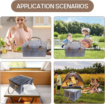 China Storage Containers Hard Shell, Stackable Dish Storage Containers, Quilted and Stackable Mug Storage, Foldable Design, 12 Compartments, Grey