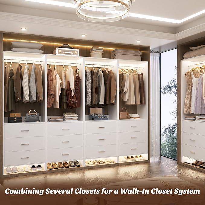 Aheaplus 2FT Closet System with 3 Drawers, 24’’ Closet Organizer, Wood Closet Organizer System, Walk-in Closet or Small Closets Wardrobe, Clothes Rack with Hanging Rods,-E6, White