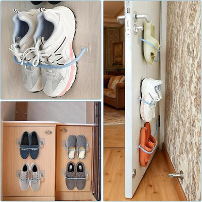 6 Pack Wall Mounted Shoe Rack with Sticky Hanging Strips, Wall Shoe Rack for RV camper, Small Space Shoes Holder for Door Shoes organizer Shelf No Drilling