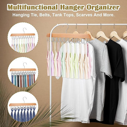 3 Pack Tie Rack Belt Hanger for Closet Fitnice Upgraded Non Slip Tie Hanger Space Saving with 20 Foldable Hooks Wooden Belt Organizer for Tank Tops Bras Cami Scarves
