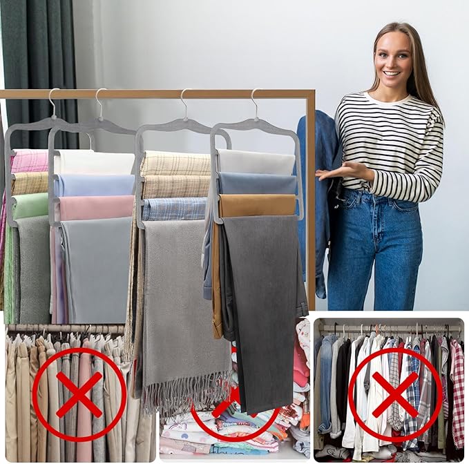 Closet Organizers and Storage, Magic Pants Hangers Space Saving, 4 Tiers Skirt Hangers, Jean Scarf Hangers, Closet Organizer Clothes Hangers, College Dorm Essentials Apartment Essentials-2 Pack