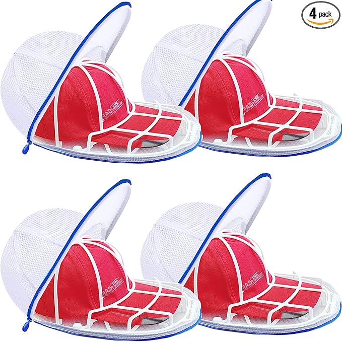 4 Pack Hat Washer Cage for Washing Machine, Baseball Cap Washing Cage, Hat Cleaner for Flat and Curved Ball Caps (Sapphire 4pcs)