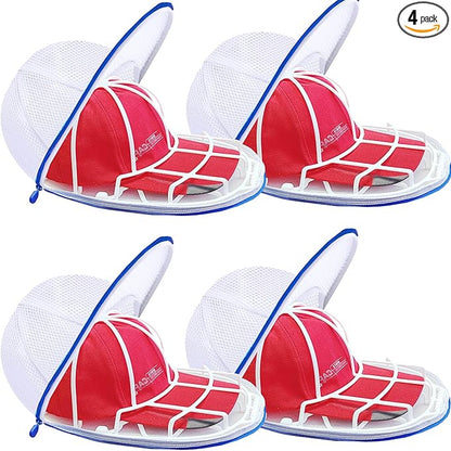 4 Pack Hat Washer Cage for Washing Machine, Baseball Cap Washing Cage, Hat Cleaner for Flat and Curved Ball Caps (Sapphire 4pcs)
